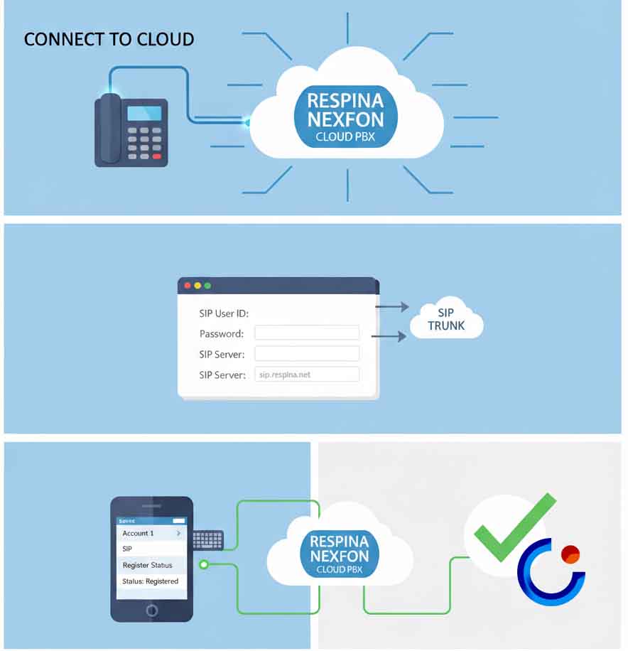 آموزش گام به گام راه اندازی سیپ ترانک رسپینا نکسفون در تلفن Voip